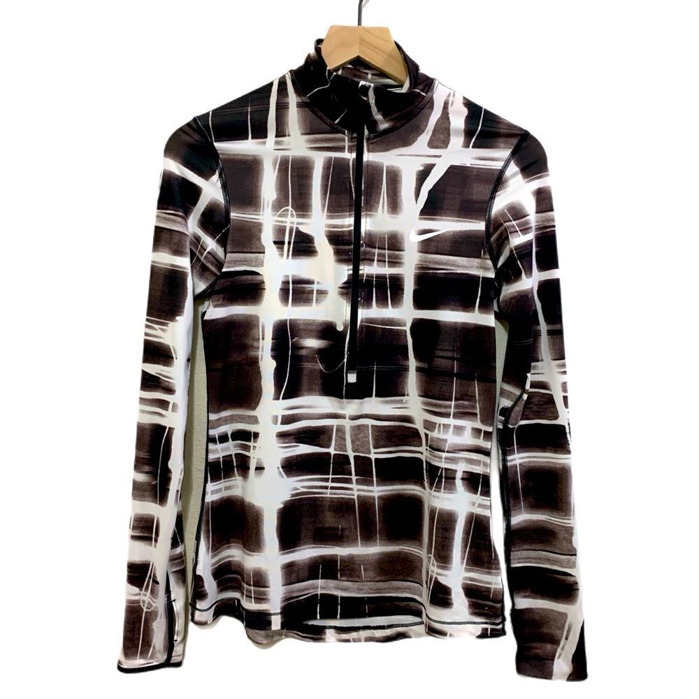 Nike Pro Dri-Fit Long Sleeve Half-Zip Top Athletic Brown & White M Unisex